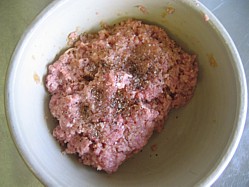 Mixing the burger ingredients