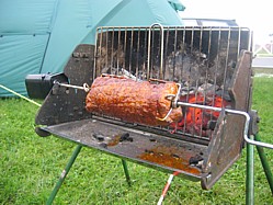 This spit roasted beef is covered in Spanish smoked paprika