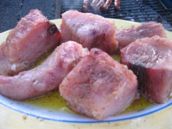 Massive Swordfish Steaks, Marinated And Ready For The BBQ Grill