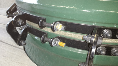 Rusty tension bolts on a showroom Big Green Egg