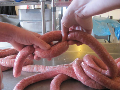 Hold the sausage links together