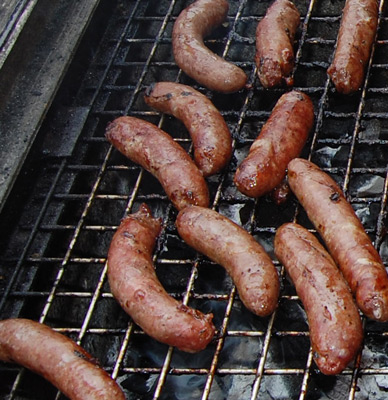 Gluten-free sausages on the charcoal grill