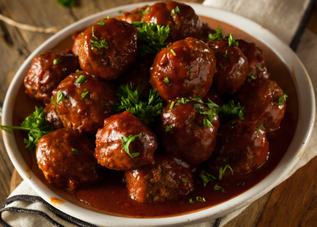 Oven prepared meatballs in barbecue sauce