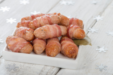 Pigs in blankets are sausages wrapped in bacon