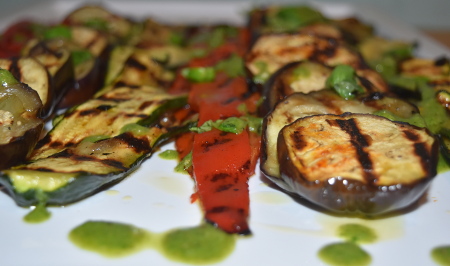 Plancha grilled vegetables with pesto dressing