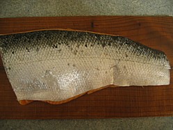 Plank grilled salmon is best cooked flesh side down