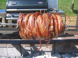 Spit roasted venison in crisp pancetta