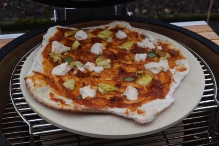 Pizza With Vegan Cheese Cooked On The Kamado