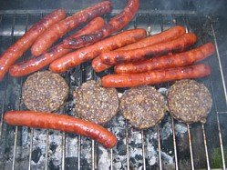 Merguez, a lamb sausage and Haggis grilled