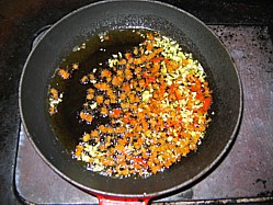 Homemade chili oil to pour over the barbecue shrimps