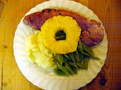 Barbecue Gammon Steak Served With Garlic Mash and Green Beans