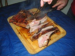 Slicing pork ribs