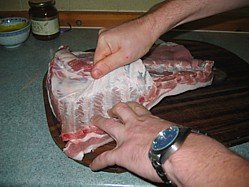 Removing the membrane from BBQ ribs