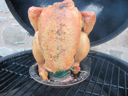Here's My Beer Can Chicken Cooking On A Ceramic Grill