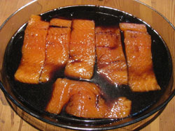 Grilled salmon marinading in teriyaki