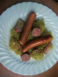 Homemade Chicken Sausage with Sauerkraut