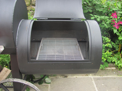 The offset firebox can be used as a grill too